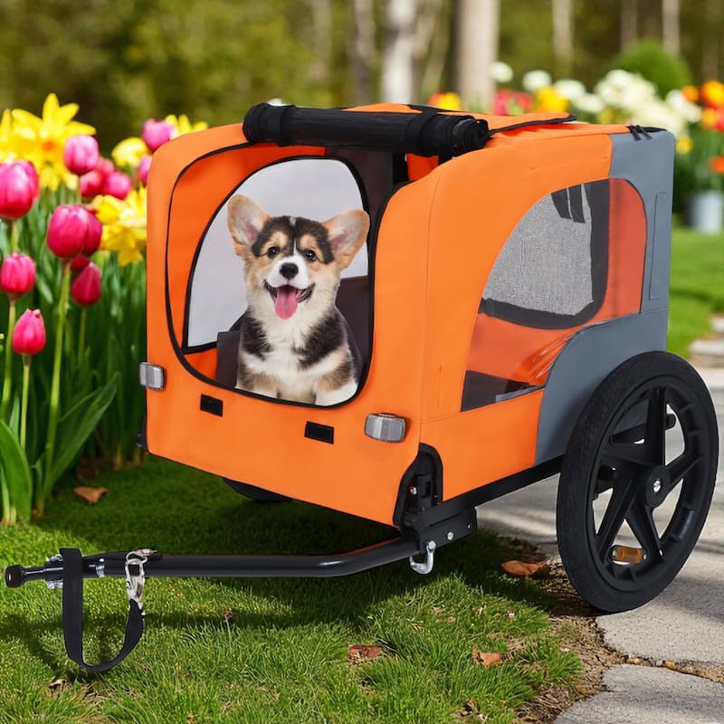 Heavy Duty Foldable Pet Bike Trailer - Dog & Cargo Carrier with 16-Inch All-Terrain Wheels and Universal Hitch - Orange