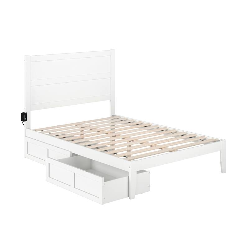 Full Bed with Drawers - White Storage Platform Bed Frame - Modern Bedroom Furniture