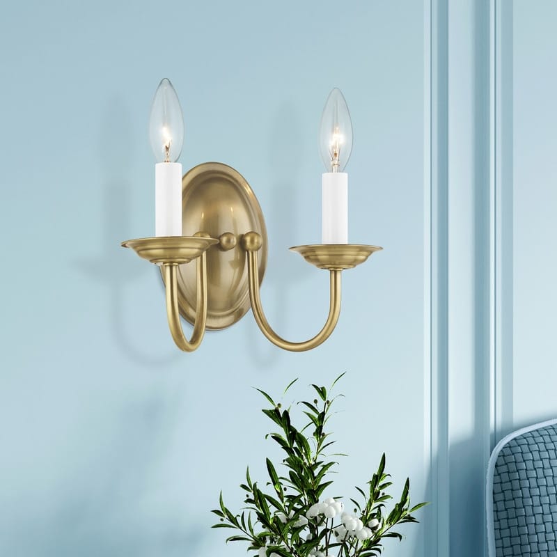 Livex Lighting 2-Light Antique Brass Wall Sconce, 4152-01 - 9.75" W 7" H 5.25" EXT
