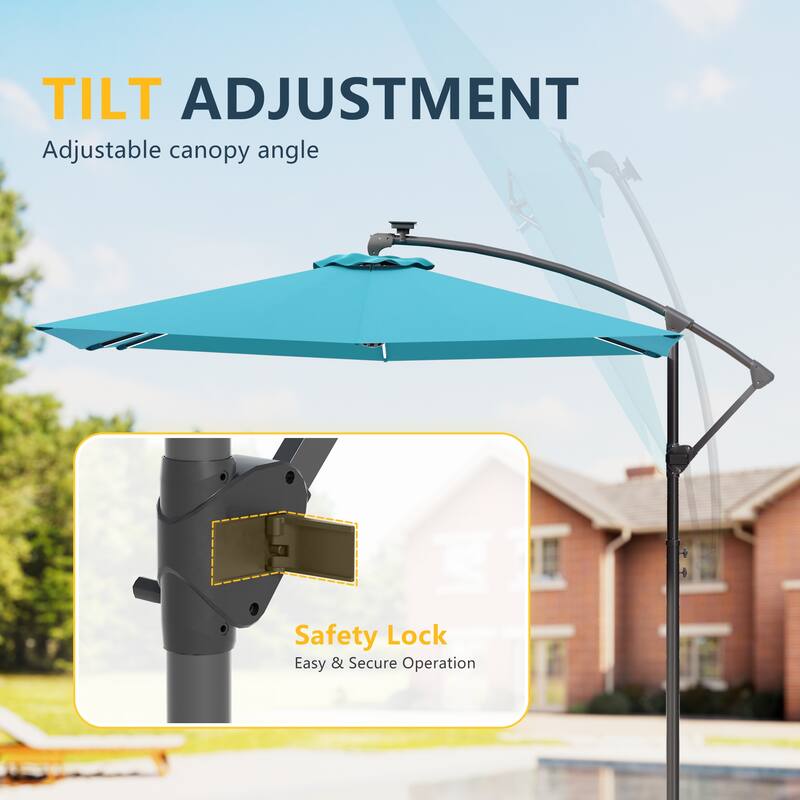 Outdoor 8.2x8.2FT LED lighted Patio Offset umbrella for Garden