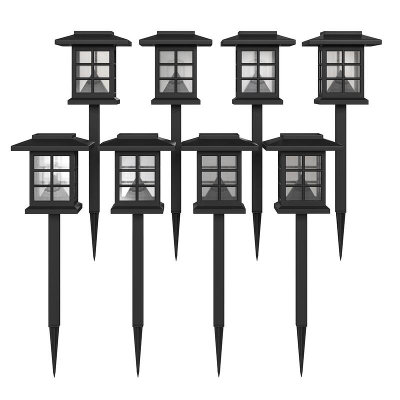 All - Weather Lantern Design Solar Powered LED Landscape Lights - Set of 8
