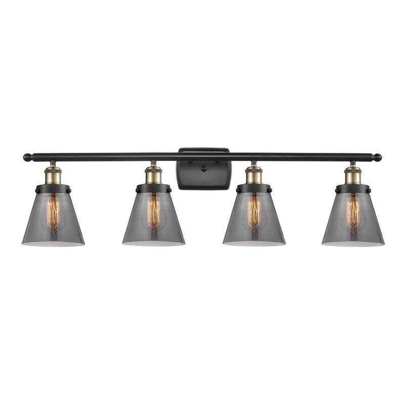 Innovations Lighting 916-4W-11-36 Cone Vanity Cone 4 Light 36" Wide - Black Antique Brass / Plated Smoke