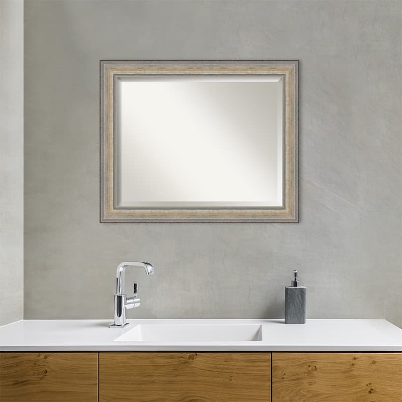 Fleur Silver Beveled Wood Framed Bathroom Vanity Wall Mirror - Fleur Champagne Silver