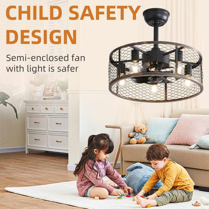 19.7 Inch Classic Caged Ceiling Fan with Light and Remote/App Control