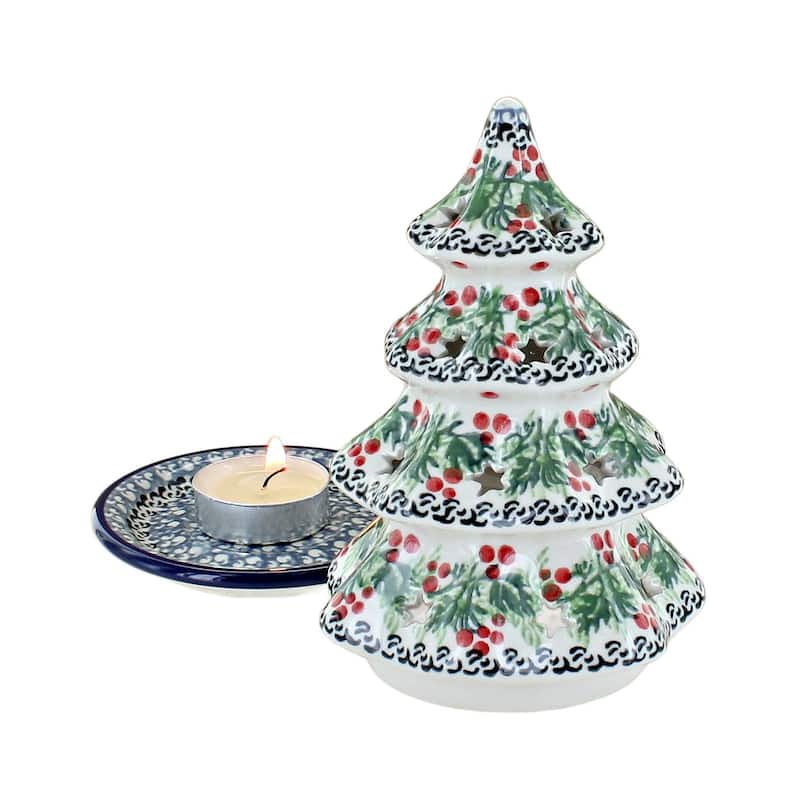 Blue Rose Polish Pottery 512 Ceramika Artystyczna Small Christmas Tree Luminary