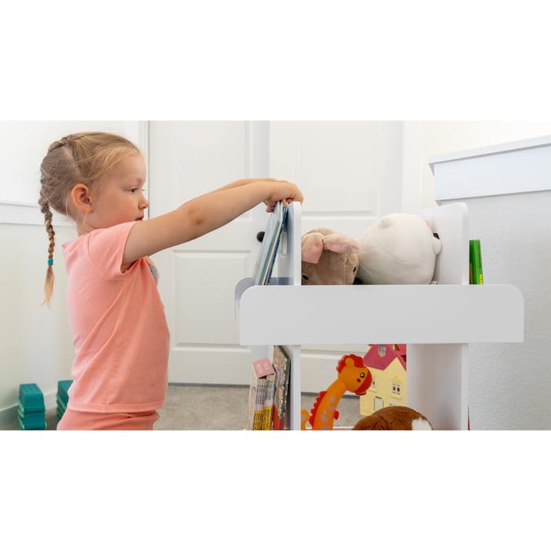 COSTARS Kids Rotating Bookshelf Tower, 3-Tier 360° Spinning Bookcase with Book Display, Revolving Storage Organizer , White