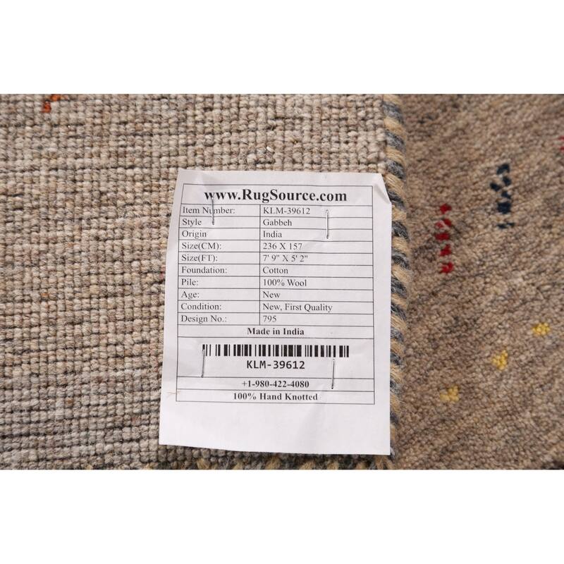 Tribal Gabbeh Indian Rug Hand-Knotted Beige Wool Carpet - 5'2" x 7'9"