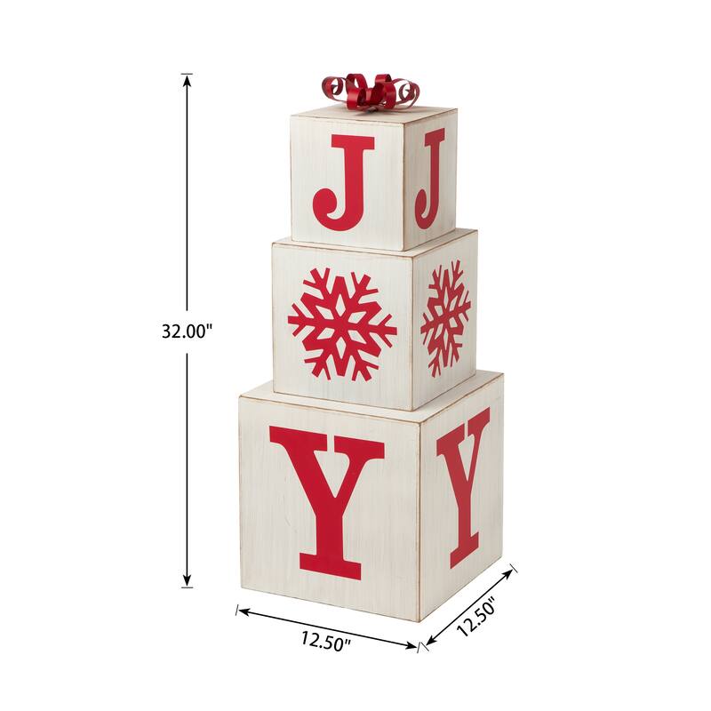 Glitzhome 32"H LED Lighted Wooden Nesting Block JOY Porch Sign