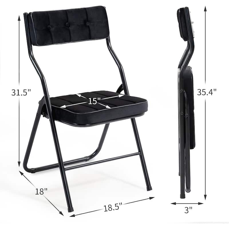 Velvet Upholstered Steel Tufted Folding Dining Chairs(set of 4)