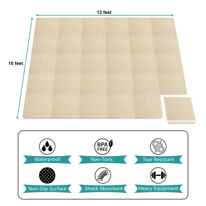 Sorbus 120 Sq. Ft. Wood Grain Floor Tiles Foam Mat EVA Interlocking Mats Tile 3/8-Inch Thick Flooring Wood Puzzle Exercise Mats