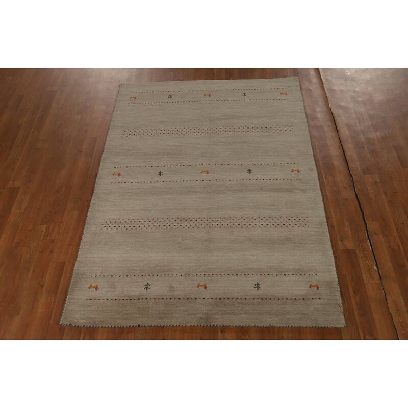 Hand Knotted Oriental 100% Wool Carpet Tribal Animal Pictorial Beige & Ivories Gabbeh Area Rug - 6' 6'' X 4' 8''