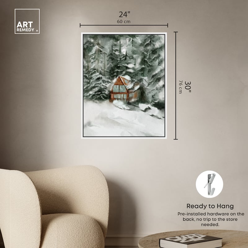 Art Remedy Winter In December Framed Landscape 1 Piece Canvas Wall Art Watercolor Style