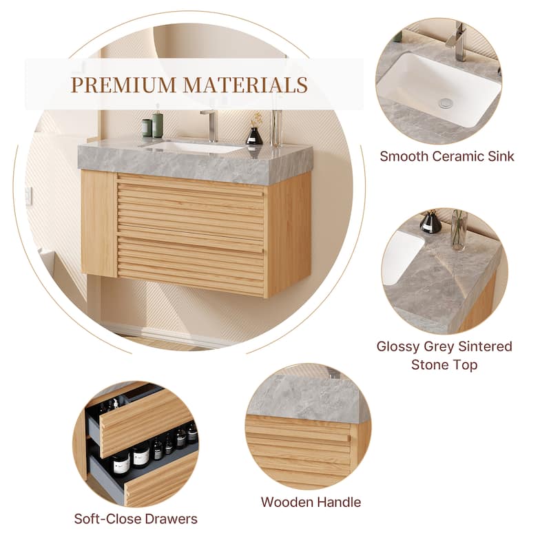 Modern 36" Bathroom Vanities, Sintered Stone Tabletop, Sold wood Cabinets, 2 Drawers& 2 Adjustable Shelves, Not Assembled Need