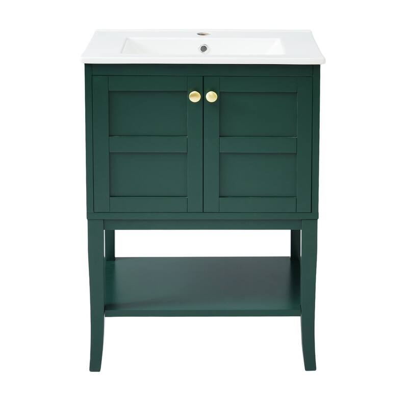 24 inch MDF Freestanding Bathroom Vanity Set in Green with Integrated Resin Sink