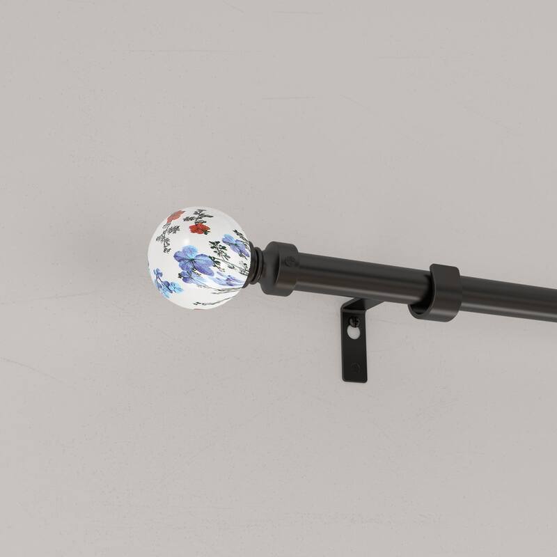 Acroma Adjustable Steel Single Curtain Rod with White Globe Ball Finial. - 28 to 48 inches.