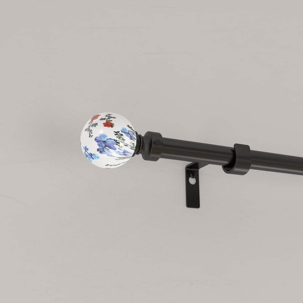 Acroma Adjustable Steel Single Curtain Rod with White Globe Ball Finial