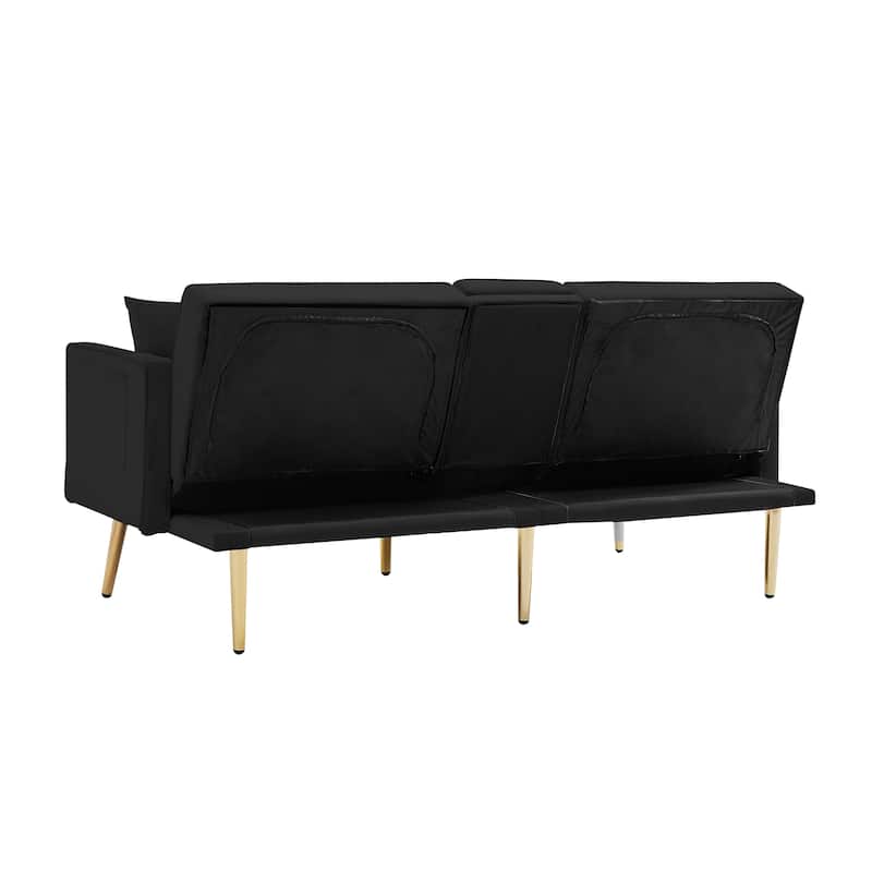 Velvet Loveseat Adjustable Backrest Futon Sofa Bed with 2 Pillow and 2 Cup holder Recliner Sofa w/ Pocket 2-seat Armchair