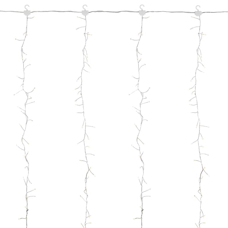 600 LED Warm White Curtain Christmas Lights - 6.5' Clear Wire