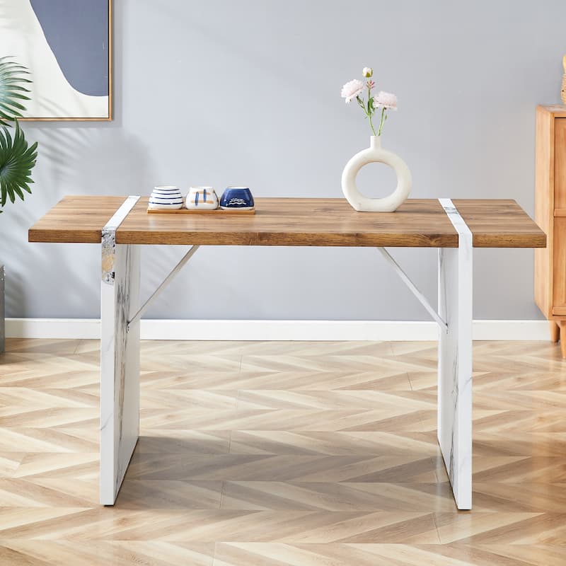 Anmytek 55x31.5" Stylish Modern Farmhouse Square Dining Table with Marble-Style Legs, Seats 4-6