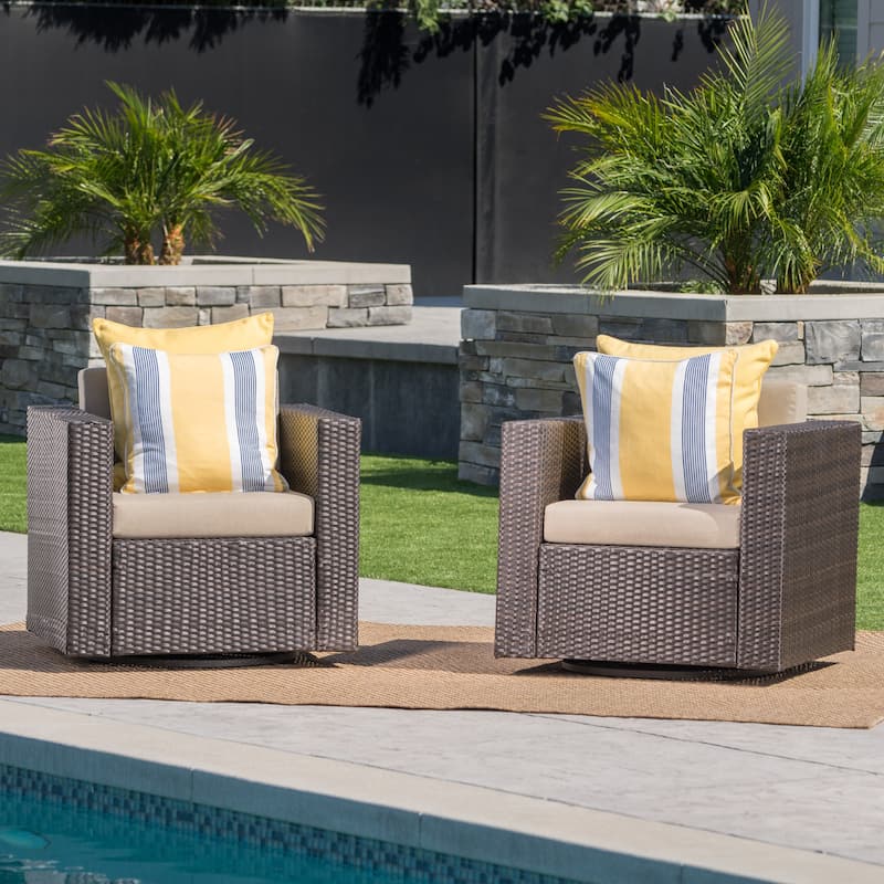 Puerta Outdoor Cushioned Swivel Club Chair (Set of 2) by Christopher Knight Home