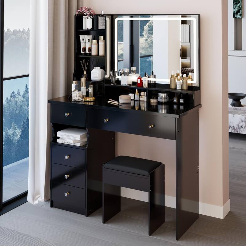 41" Large SizeVanity Table with Cushioned Stool