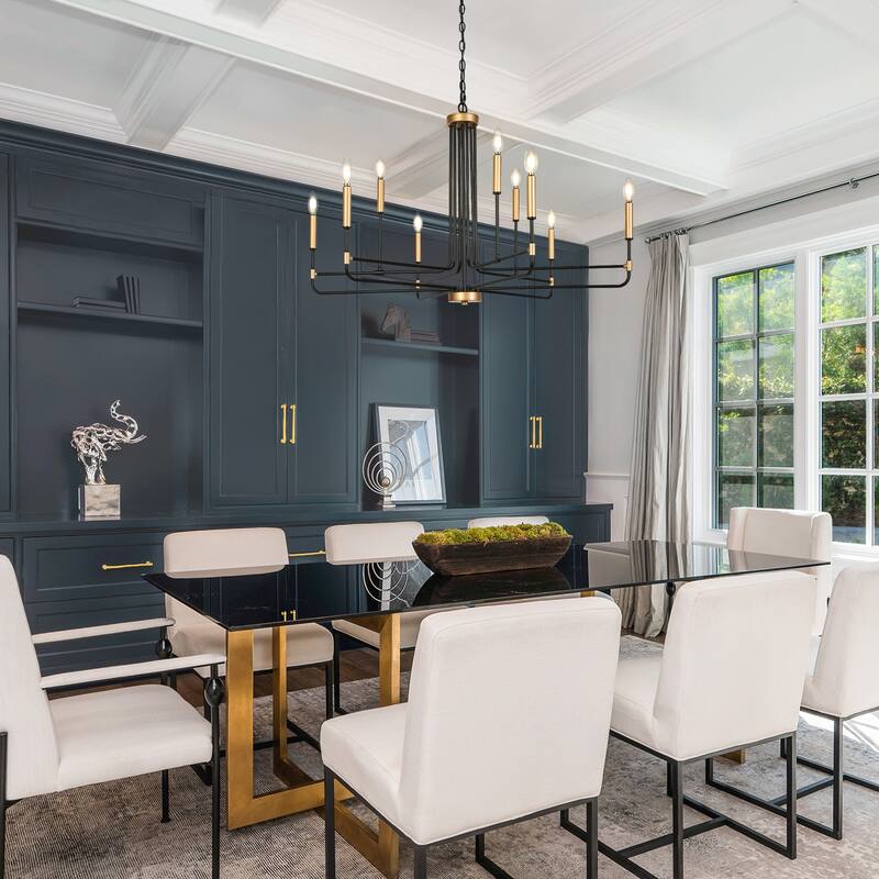 Modern 9-Light Classic Angle Arm Chandelier Gold Black Candle Lights - 38.5" Dia. x 25" H