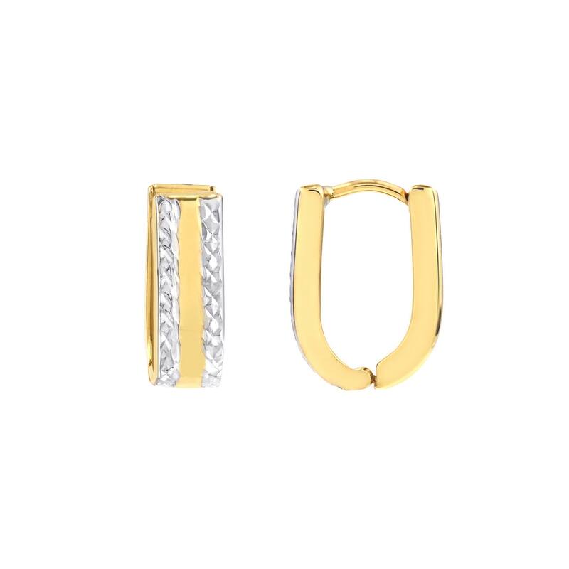 Curata 10k Two Tone Gold Polished Sparkle Cut Edge Hoop Earrings
