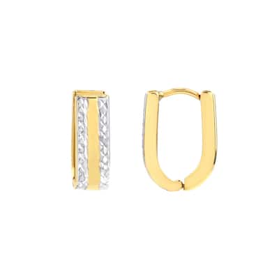 Curata 10k Two Tone Gold Polished Sparkle Cut Edge Hoop Earrings