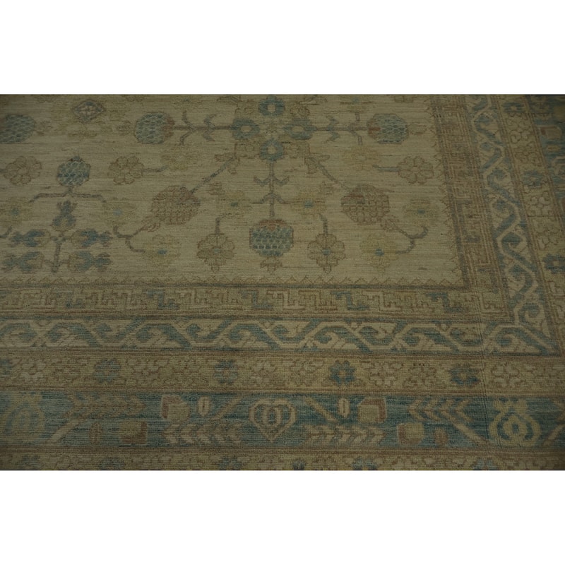Hand Knotted Oriental 100% Wool Carpet Transitional Floral Beige & Ivories Khotan Area Rug - 12' 1'' X 9' 3''