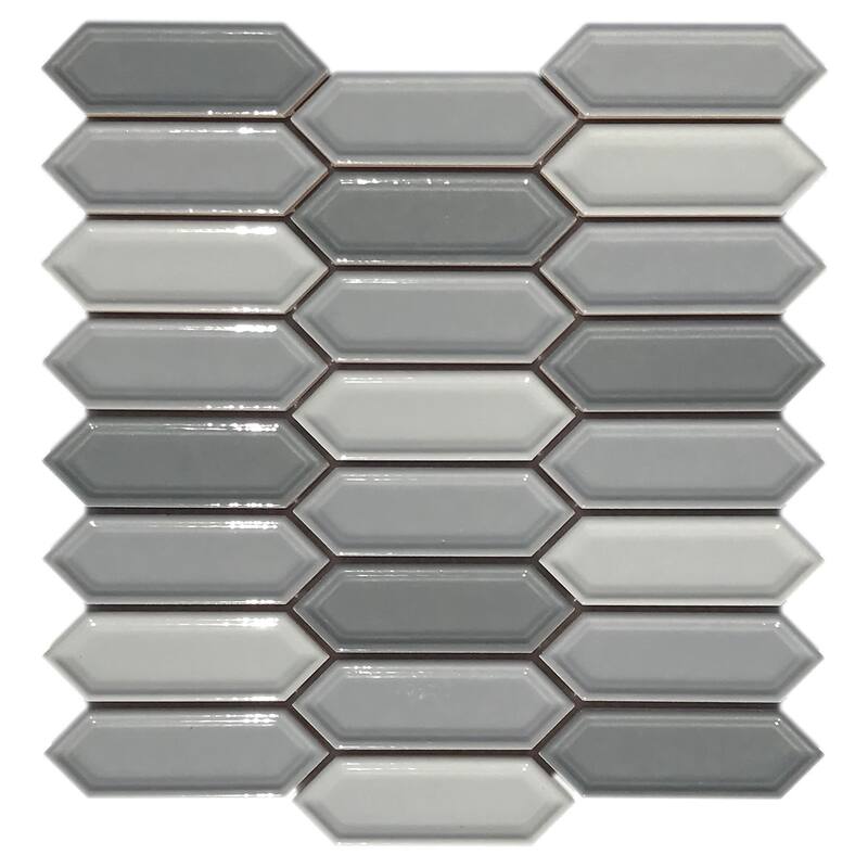 Forio 1.2" x 4.2" Picket Glossy Porcelain Mosaic Tile - Box of 5 sheets - Grey/Silver