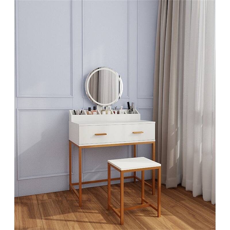 Makeup Dressing Table with Mirror - Ancient White