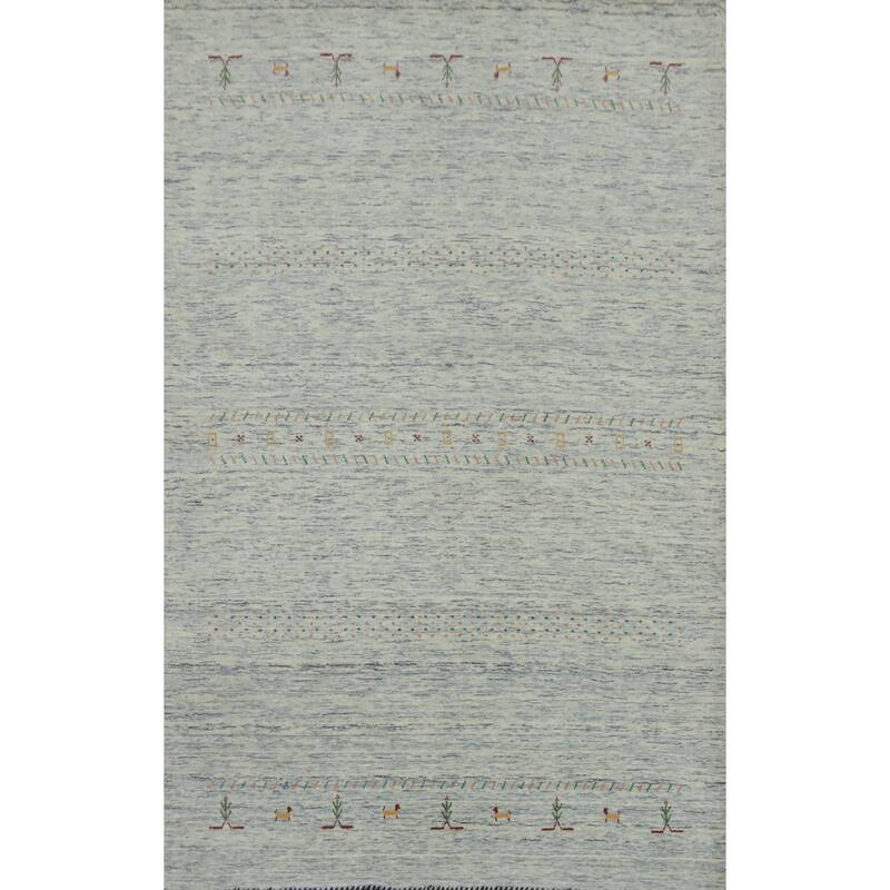 Hand Knotted Oriental 100% Wool Carpet Tribal Animal Pictorial Navy Blue & Blues Gabbeh Area Rug - 7' 9'' X 5' 1''