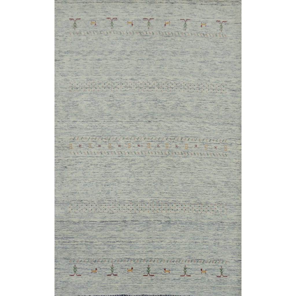 Hand Knotted Oriental 100% Wool Carpet Tribal Animal Pictorial Navy Blue & Blues Gabbeh Area Rug - 7' 9'' X 5' 1''