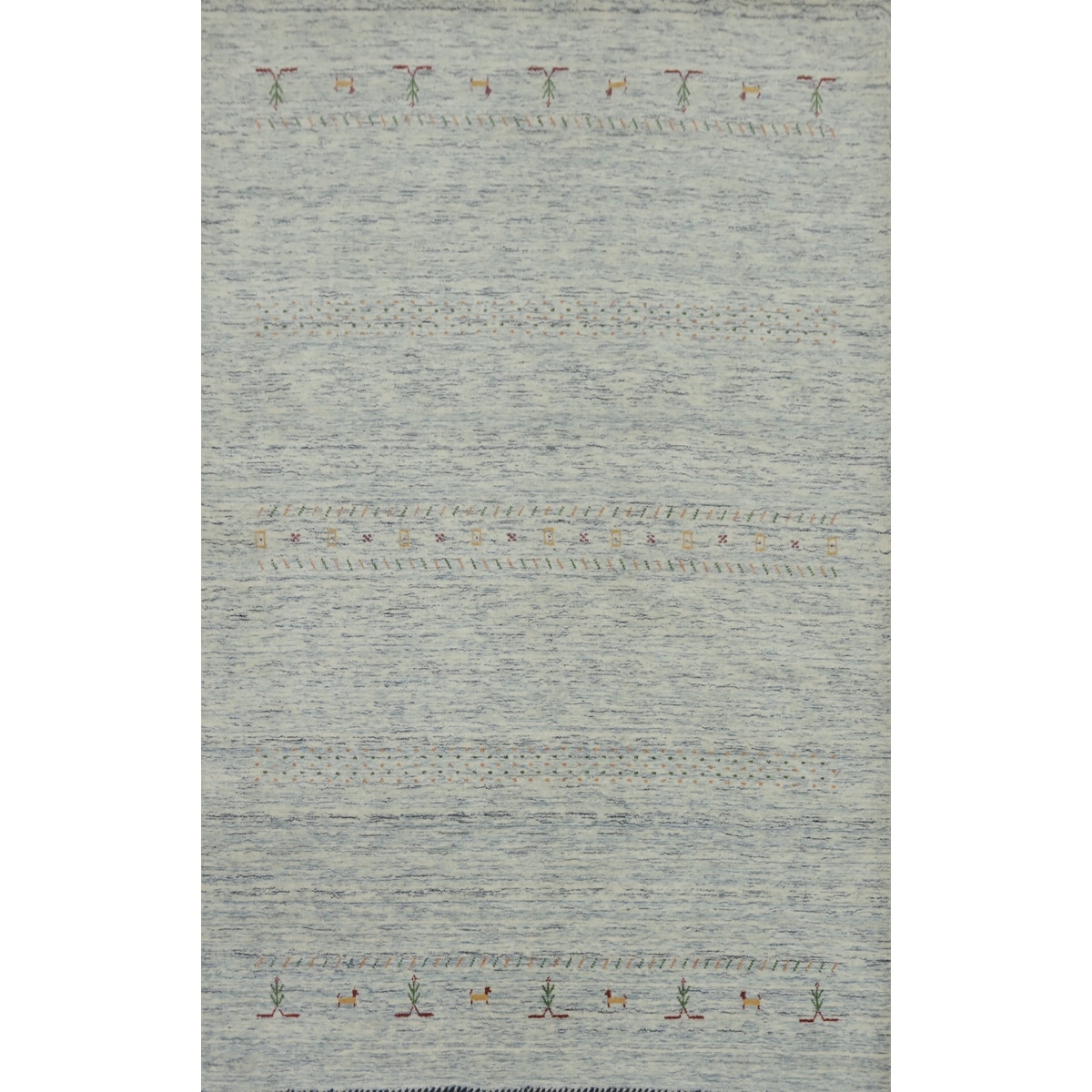 Hand Knotted Oriental 100% Wool Carpet Tribal Animal Pictorial Navy Blue & Blues Gabbeh Area Rug - 7' 9'' X 5' 1''
