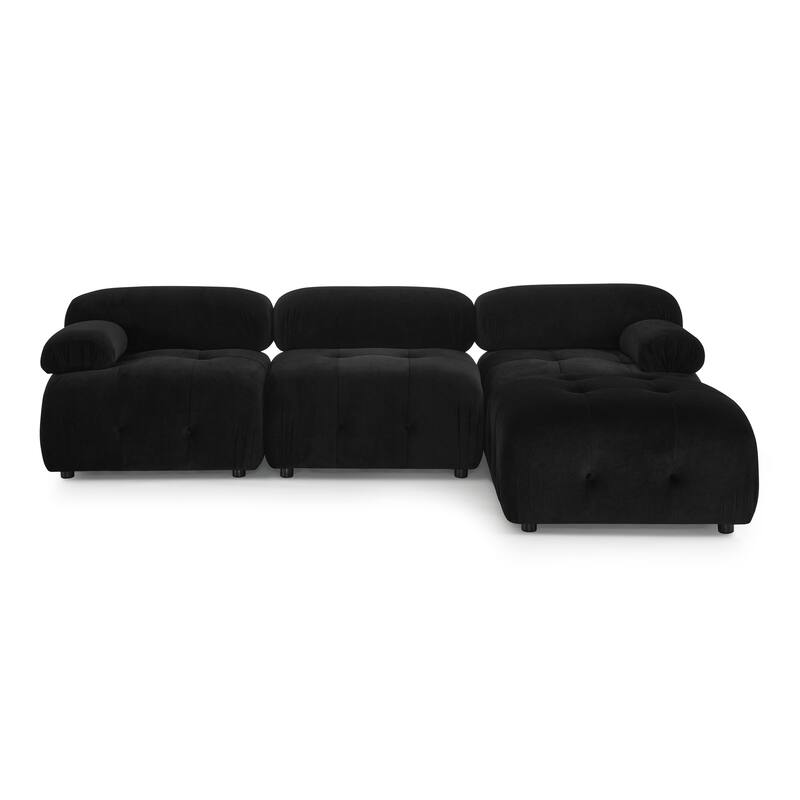 Button Tufted Modular Velvet Sectional Sofa with Reversible Ottoman
