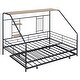 preview thumbnail 16 of 16, Metal Full Size House Bed Frame with Pull Out Twin Size Trundle Bed Fram, Semi-enclosed Roof and Shelf for Kids, Teens
