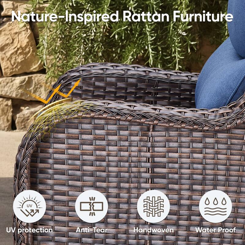 Pocassy Outdoor Fire Pit Sofa Swivel Chairs Ottoman Conversation Set