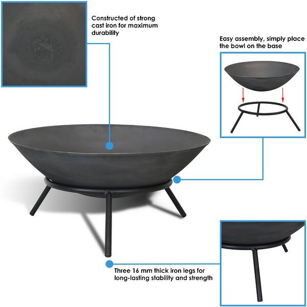 Shop Sunnydaze Raised Portable Cast Iron Fire Pit Bowl With Steel