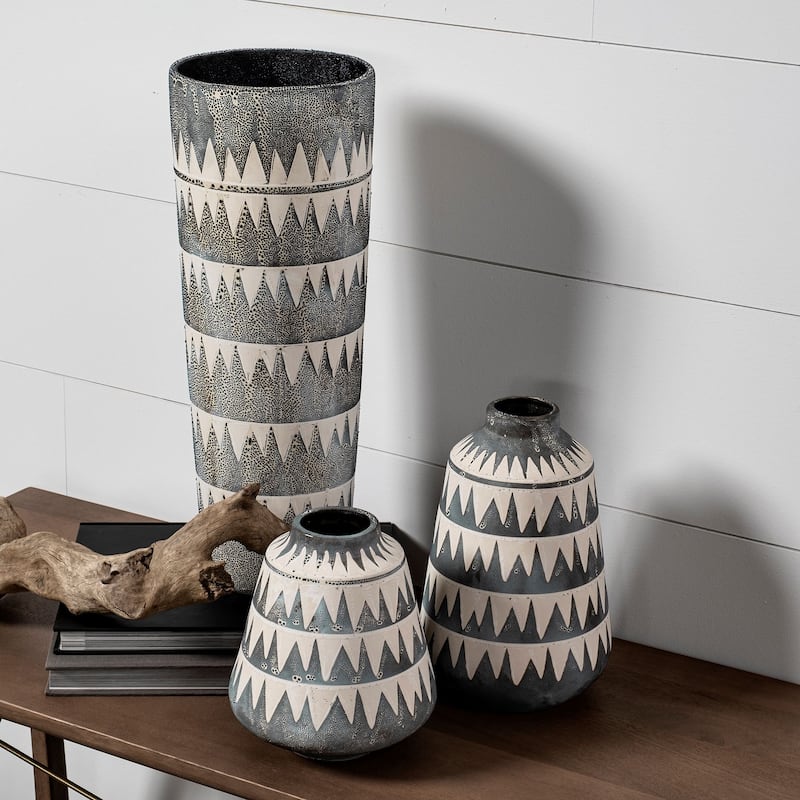 Modern Gray & Ivory Ceramic Vase 10-Inch Abstract Matte Cylinder Decor for Table - 7" x 7" x 10"