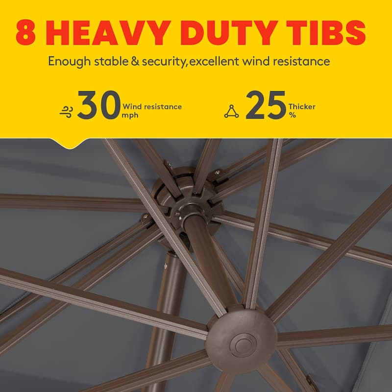 12ft×12ft Square Double Top Outdoor Offset Umbrella Cantilever Patio Umbrella With 360 Degree Rotation