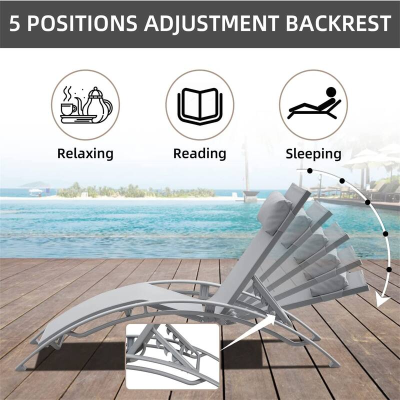 GDFStudio - Adrian Adjustable Aluminum Outdoor Pool Lounge Chair Set with Metal Side Table for All-Weather