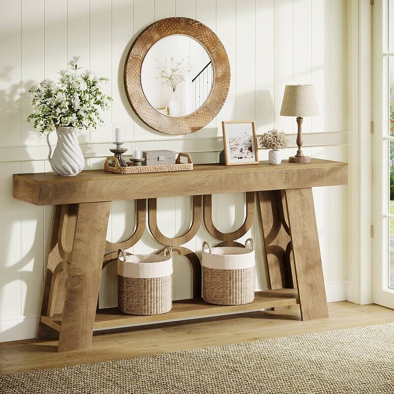 63" Console Table with Arched Legs, 2-Tier Farmhouse Entryway Table