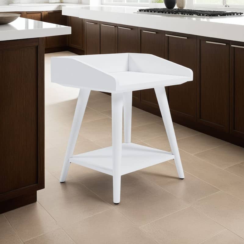 Arid Accent Table, 22 Inch, Gallery Rail Tray Top, White Wood