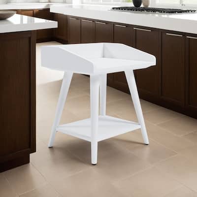 Arid Accent Table, 22 Inch, Gallery Rail Tray Top, White Wood