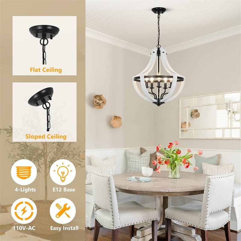 5-Light White Wood Chandeliers