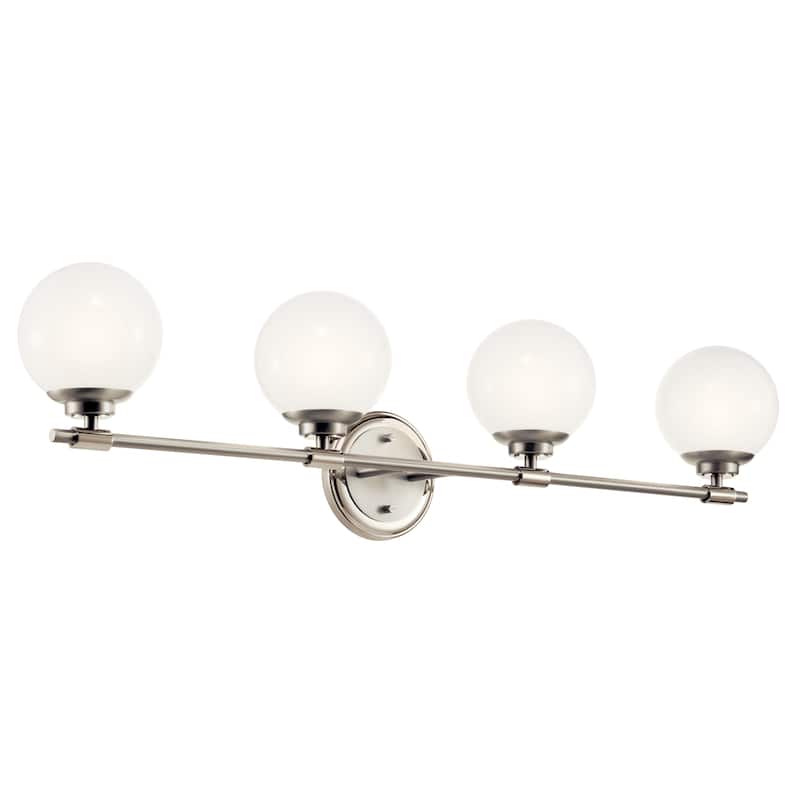 Benno 34 in. 4-Light Bathroom Vanity Light with Opal Glass - 34 in - Polished Nickel