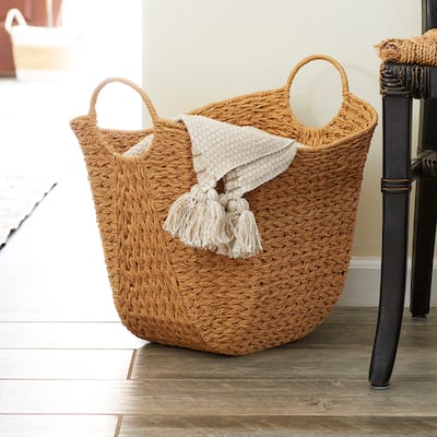 Household Essentials Woven Paper Rope Storage Basket with Handles - 14.2"L x 16.1"W x 17.3"H