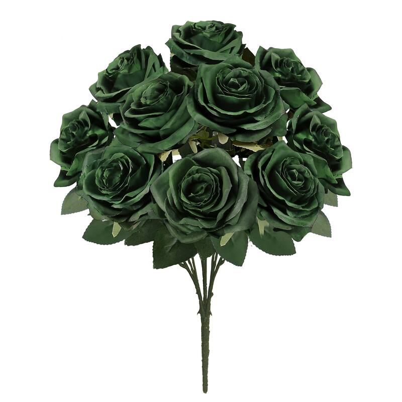 Set of 2 Artificial Queen Rose Flower Stem Bush Bouquet 18in