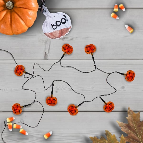 10ct Orange B/O Jack O' Lantern LED Halloween Lights 6ft Black Wire