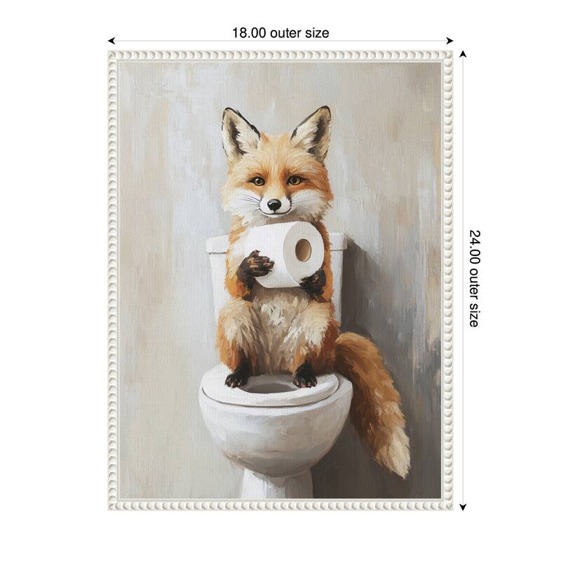 Kate and Laurel Sylvie Cute Fox Toilet Paper Roll Toilet Bathroom Art Framed Canvas by The Creative Bunch Studio